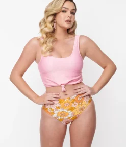 Unique Vintage Swim Bottoms|All Things Pink>Pink & Orange Florals Reversible Swim Bottom