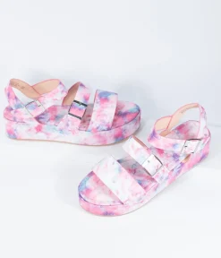 Unique Vintage Sandals|All Things Pink>Pink & Purple Tie Dye Platform Sandals