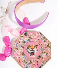 Unique Vintage All Things Pink|Gifts For The Home>Pink Tiger Decoupage Glass Plate