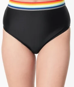 Unique Vintage Two Piece Swim>Pin-Up Black & Rainbow Two Piece Bikini Swimsuit