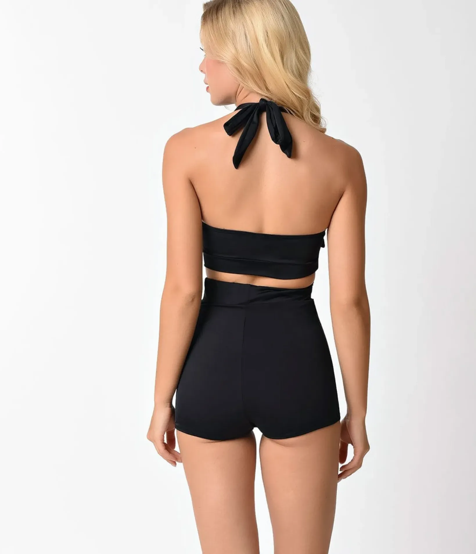 Unique Vintage Swim Bottoms|Two Piece Swim>Pin Up Style Black Button High Waist Sailor Swim Bottoms