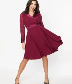 Unique Vintage Swing|Pocket Dresses>Plum Polly Swing Dress