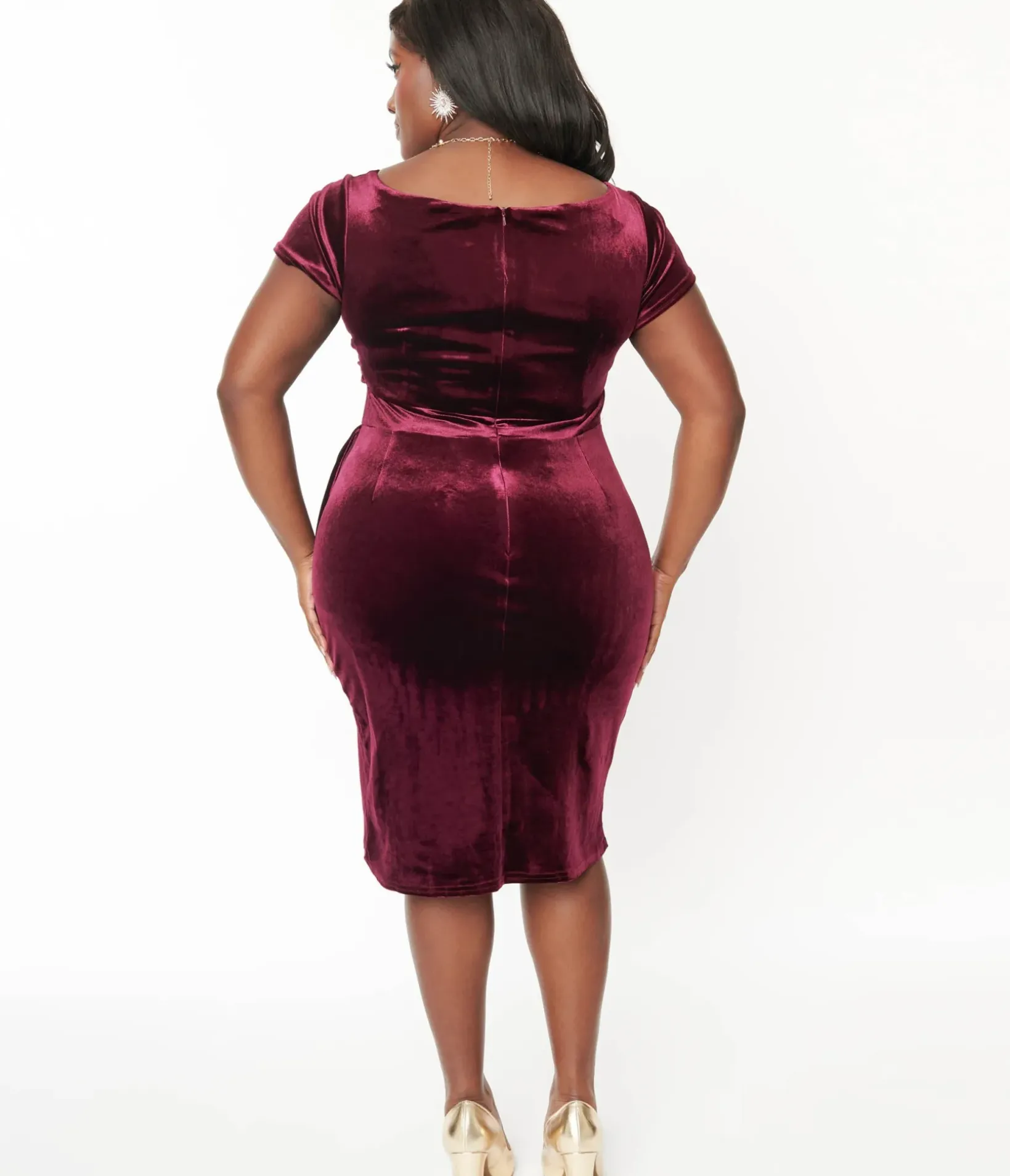Unique Vintage Pencil|Pencil>Plum Velvet Elsie Dress