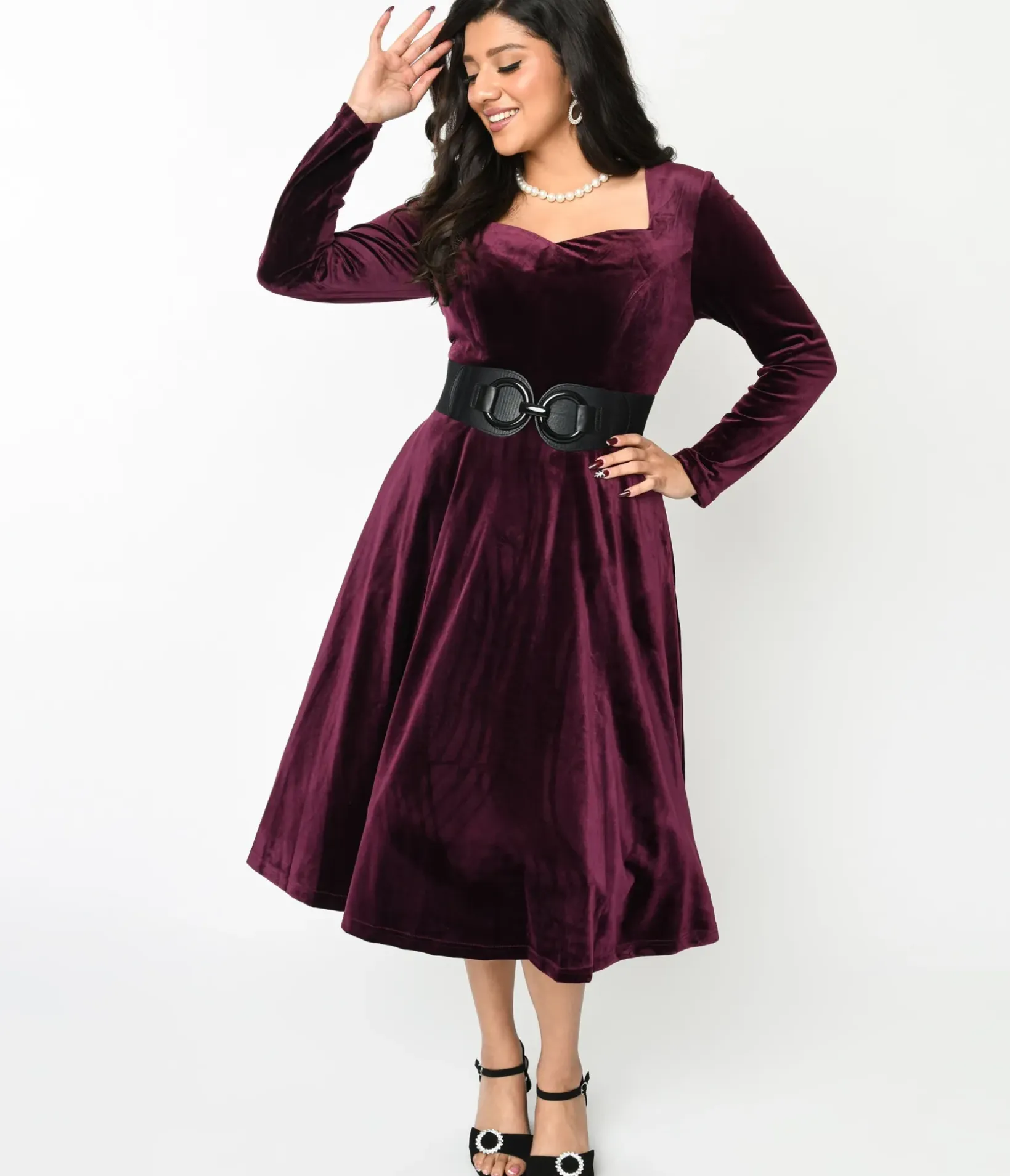 Unique Vintage Swing|Pocket Dresses>Plum Wine Velvet Swing Dress