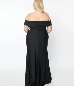 Unique Vintage Special Occasion|Prom Dresses>Plus Size Black Off The Shoulder Full Length Dress