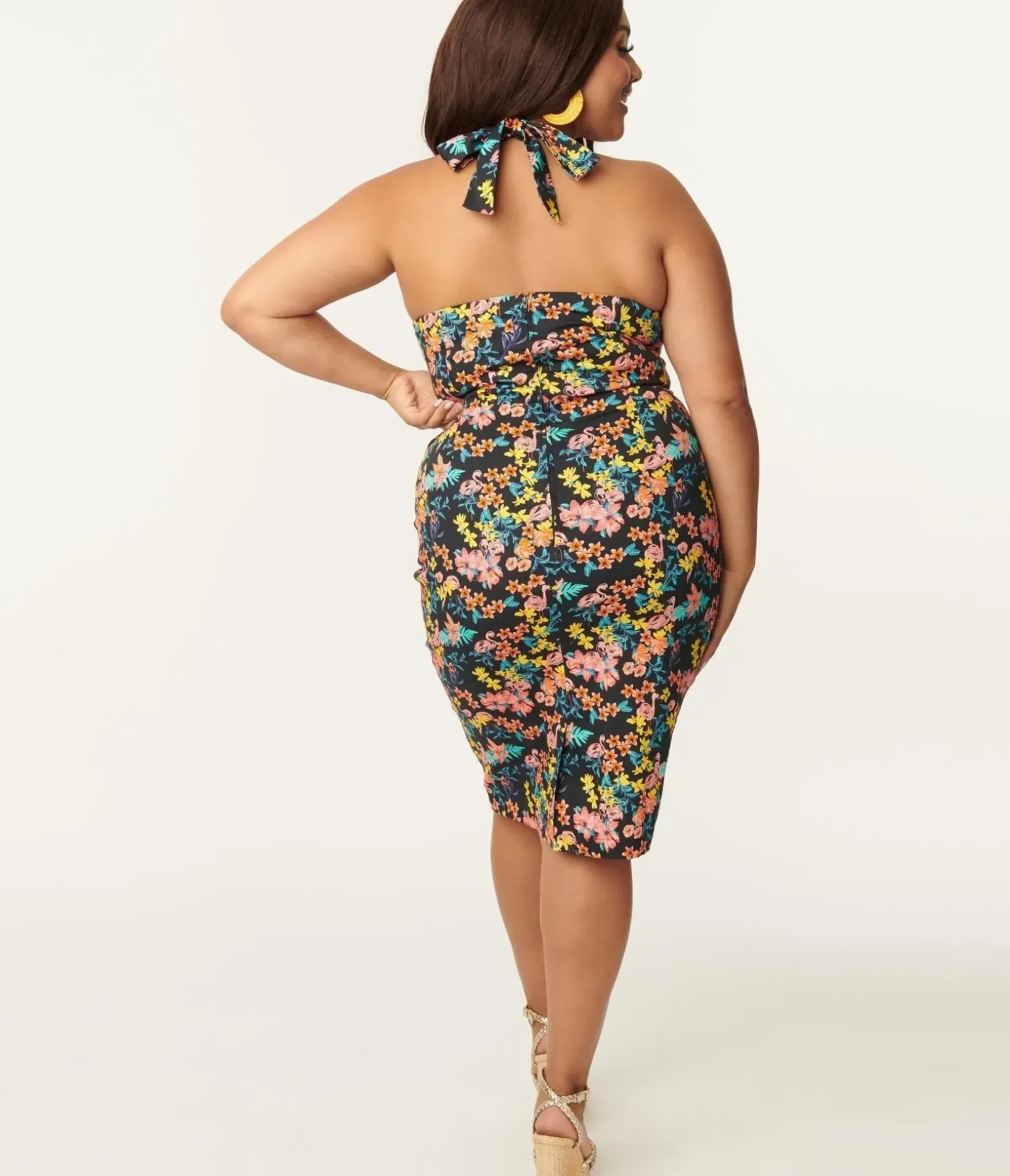 Unique Vintage Everyday Dresses|All Things Pink>Plus Size Black & Pink Floral Sally Wiggle Dress