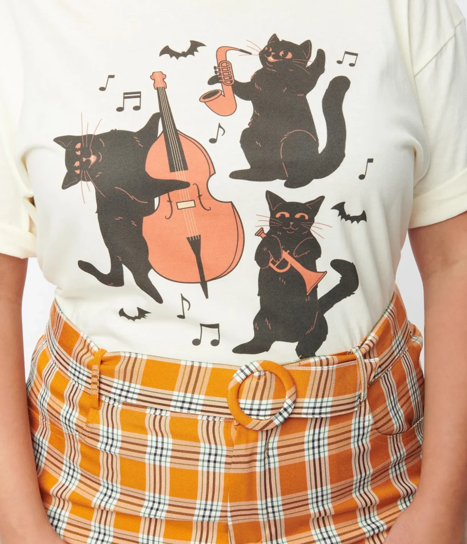 Unique Vintage Graphic Tees|Graphic Tees>Plus Size Cream Jazz Cats Unisex Graphic Tee