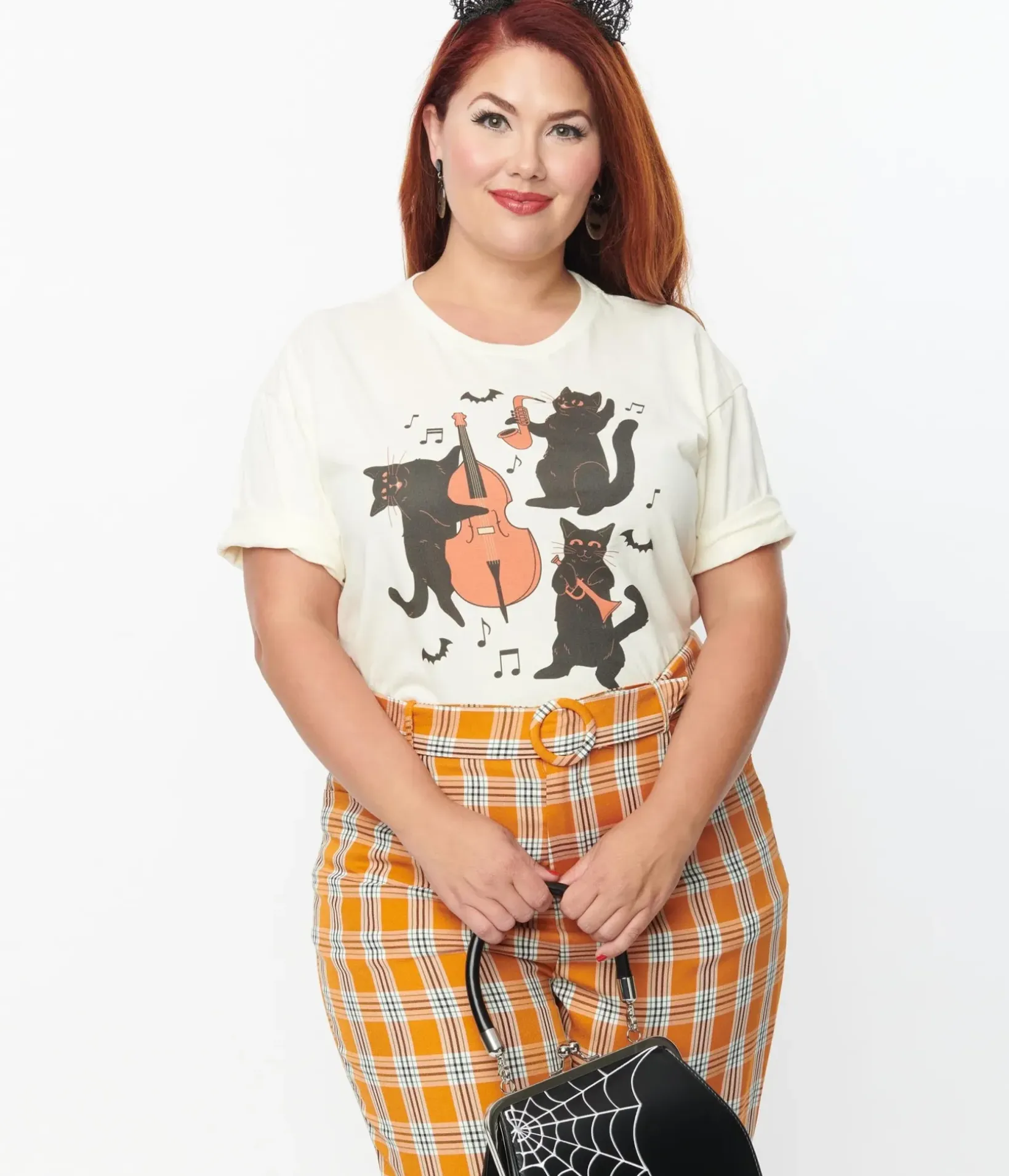 Unique Vintage Graphic Tees|Graphic Tees>Plus Size Cream Jazz Cats Unisex Graphic Tee