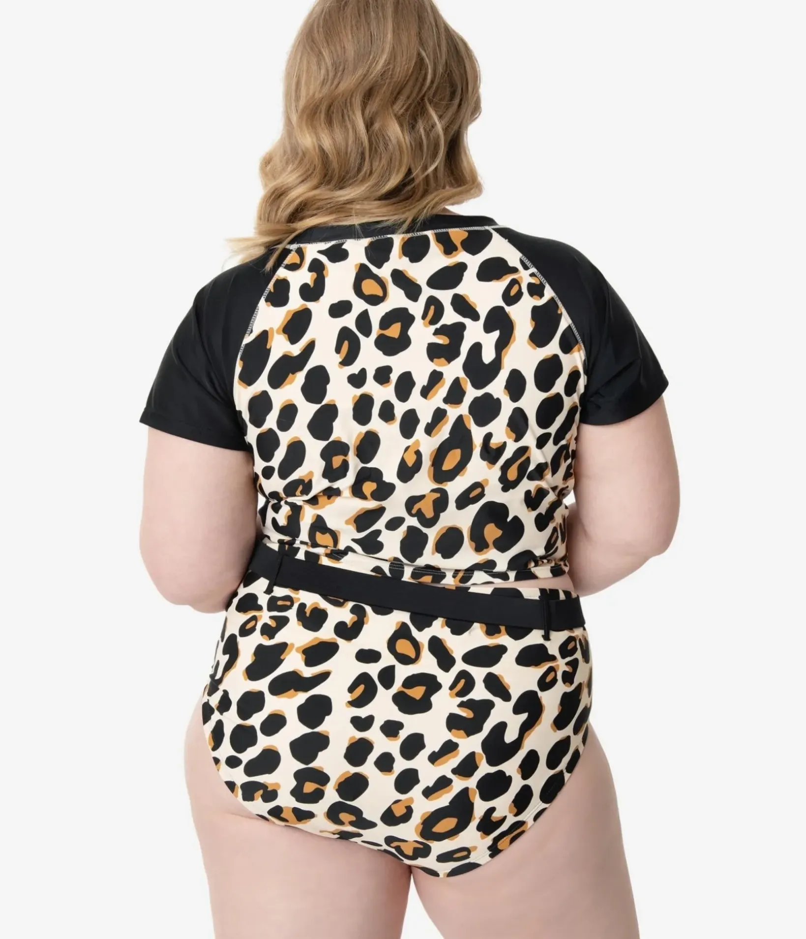 Unique Vintage Two Piece Swim|Swim Bottoms>Plus Size Leopard Print Belted Swim Bottom