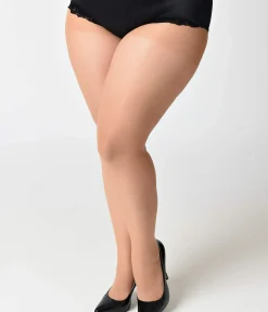 Unique Vintage Special Occasion|Prom Accessories>Plus Size Nude & Black Sheer Cuban Heel Pantyhose