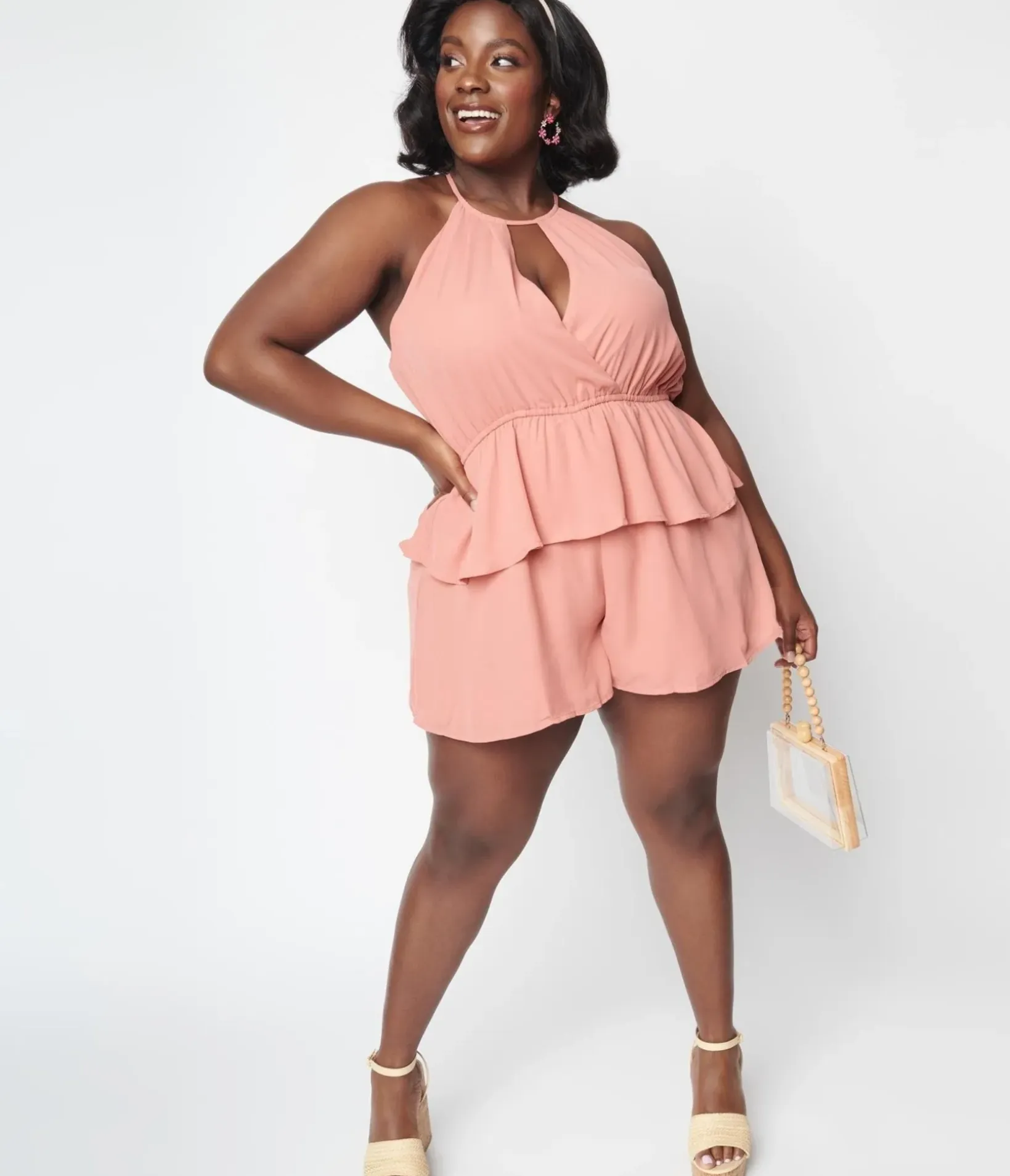 Unique Vintage Rompers & Jumpsuits|All Things Pink>Plus Size Pink Ruffle Romper