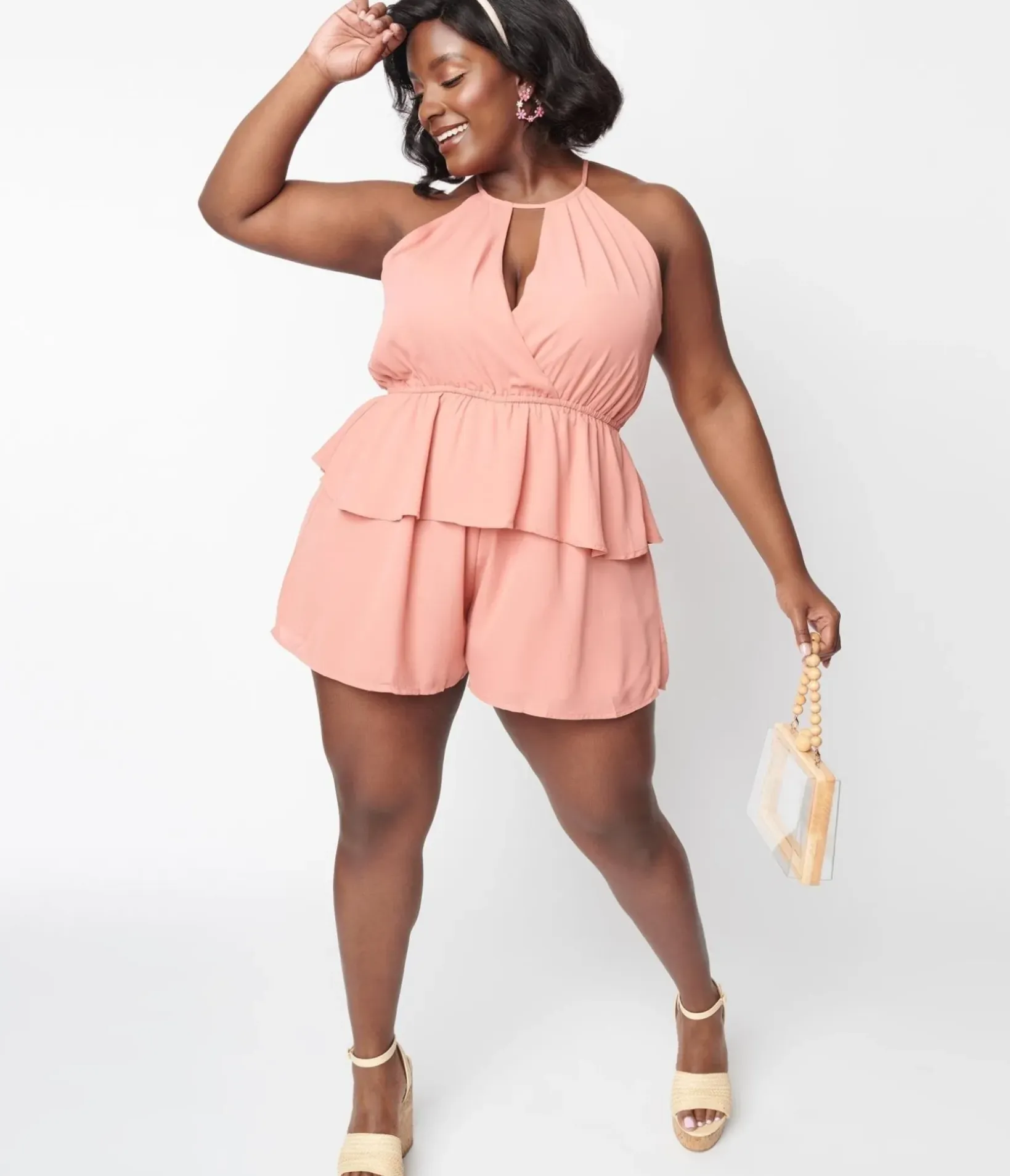 Unique Vintage Rompers & Jumpsuits|All Things Pink>Plus Size Pink Ruffle Romper