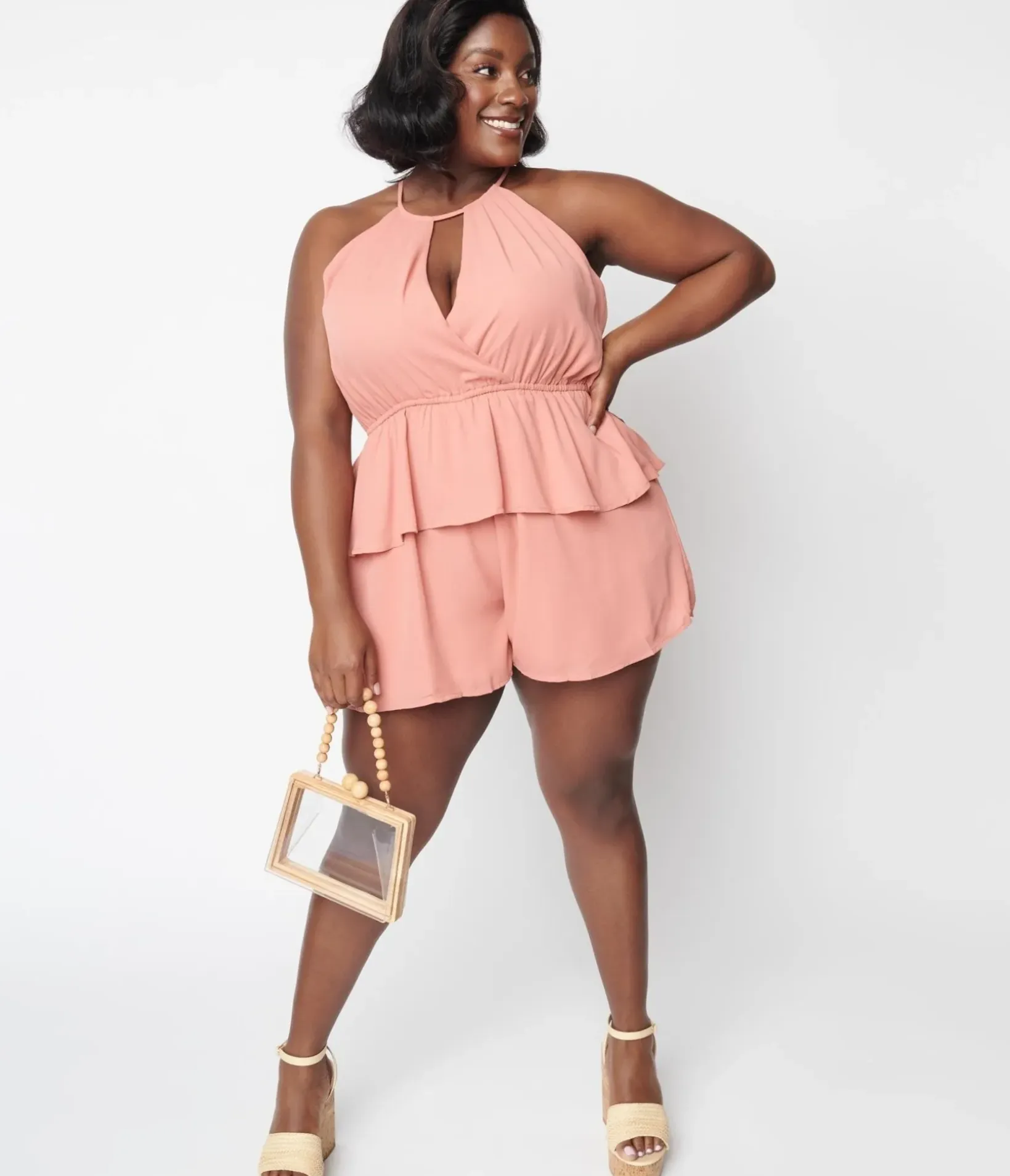 Unique Vintage Rompers & Jumpsuits|All Things Pink>Plus Size Pink Ruffle Romper