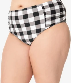 Unique Vintage Two Piece Swim|Swim Bottoms>Plus Size Retro Style Black & White Gingham Swim Bottom