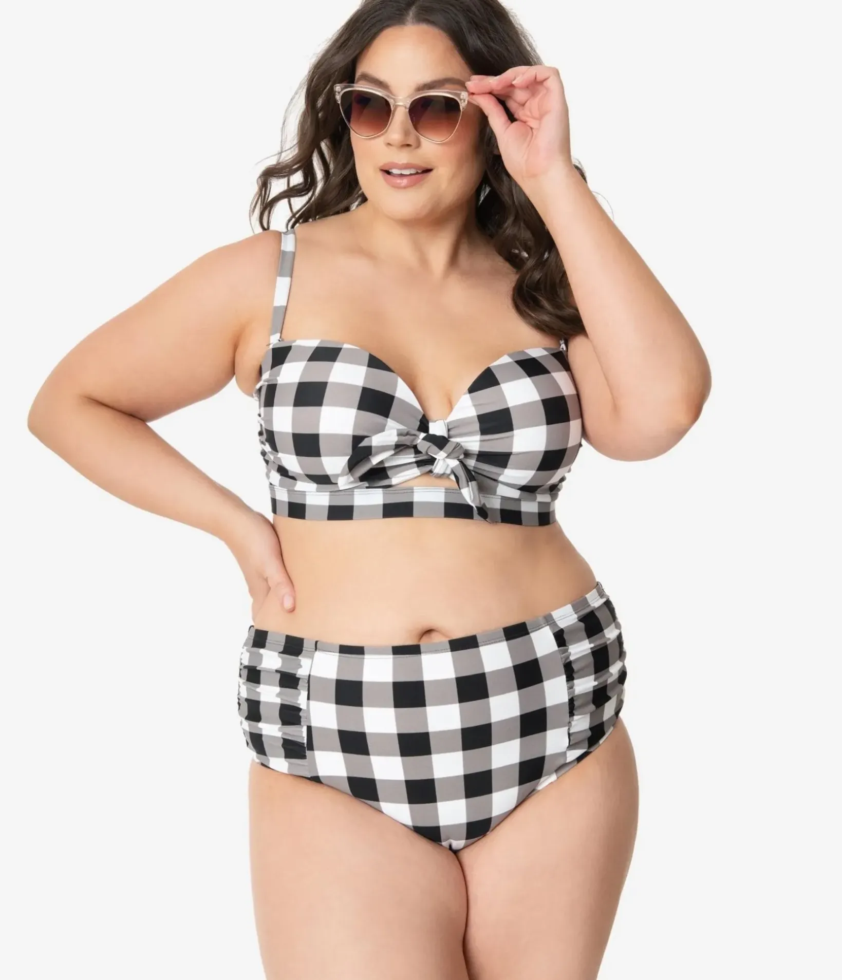 Unique Vintage Two Piece Swim|Swim Bottoms>Plus Size Retro Style Black & White Gingham Swim Bottom