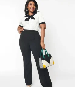Unique Vintage Pants|Pants>Plus Size 1970s Black High Waist Pintuck Pants