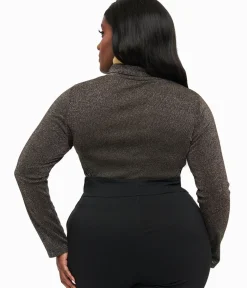 Unique Vintage Work Wear>Plus Size 1950s Black Opal Lurex Mock Turtleneck Top