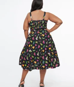 Unique Vintage Swing|Pocket Dresses>Plus Size 1950s Black Zombie Print Lori Swing Dress