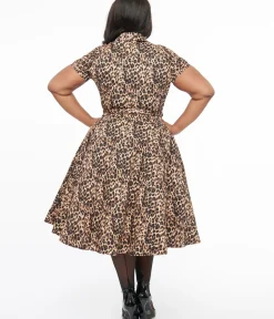 Unique Vintage Swing|Pocket Dresses>Plus Size 1950s Cheetah Girl Belted Swing Dress