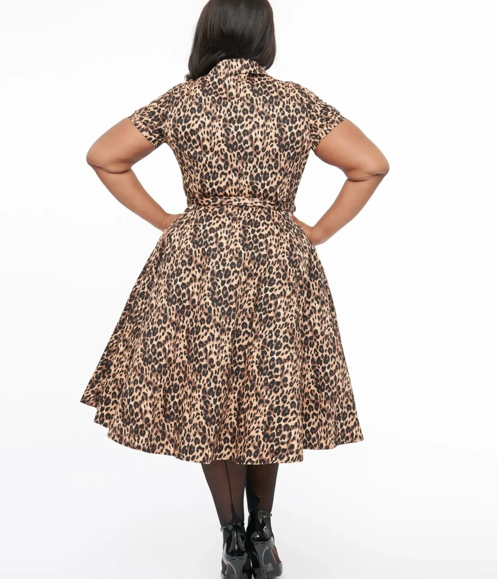 Unique Vintage Swing|Pocket Dresses>Plus Size 1950s Cheetah Girl Belted Swing Dress