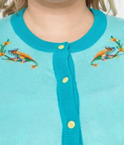 Unique Vintage Sweaters & Cardigans|Work Wear>Plus Size 1950s Light Blue & Chameleon Cardigan