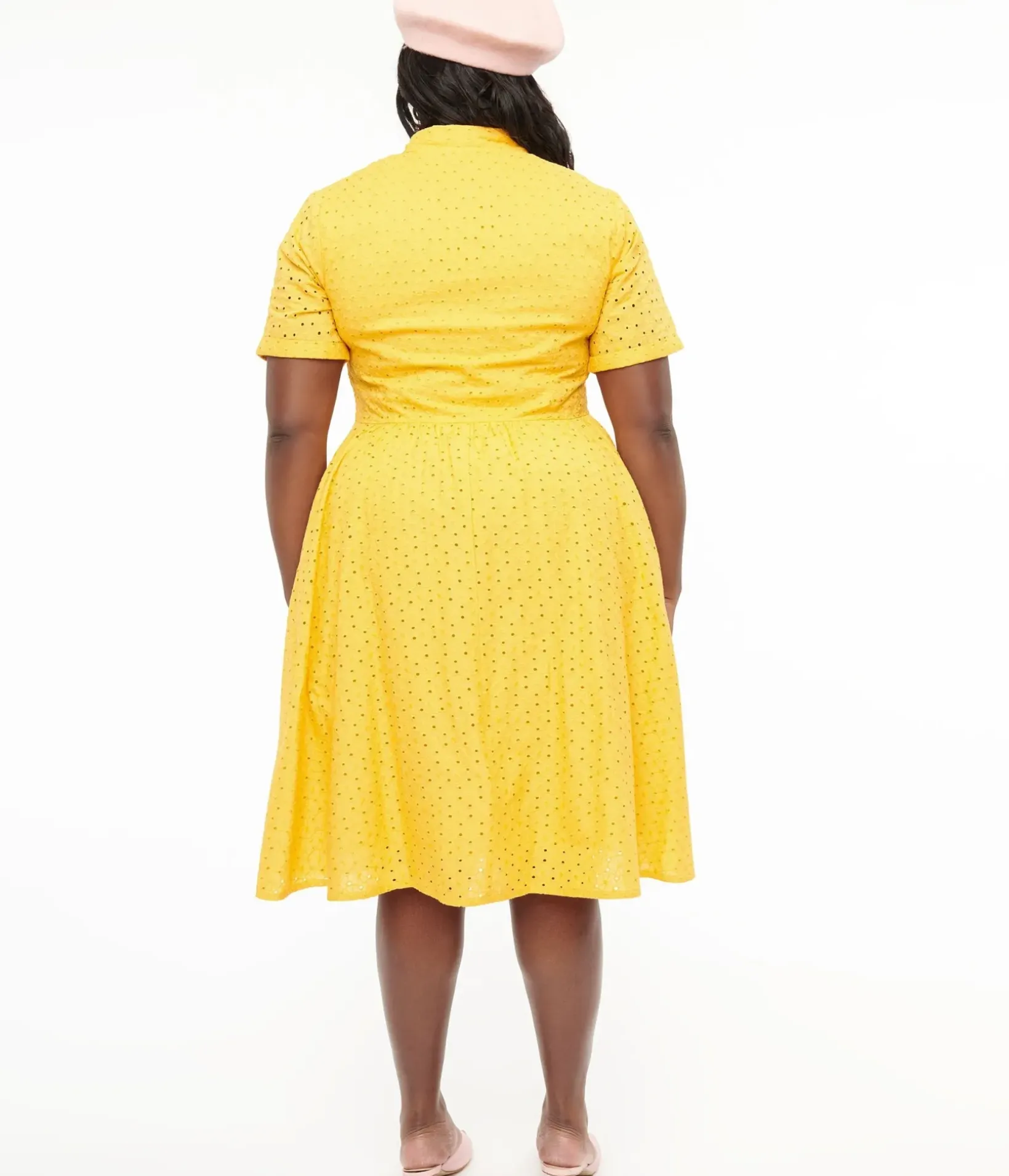 Unique Vintage Swing|Swing>Plus Size 1950s Marigold Eyelet Cotton Harlow Dress