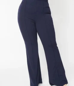 Unique Vintage Pants|Pants>Plus Size 1970s Navy High Waist Pintuck Pants