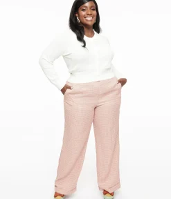 Unique Vintage Pants|Pants>Plus Size 1940s Pink Check Ruby Trousers