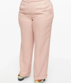 Unique Vintage Pants|Pants>Plus Size 1940s Pink Check Ruby Trousers