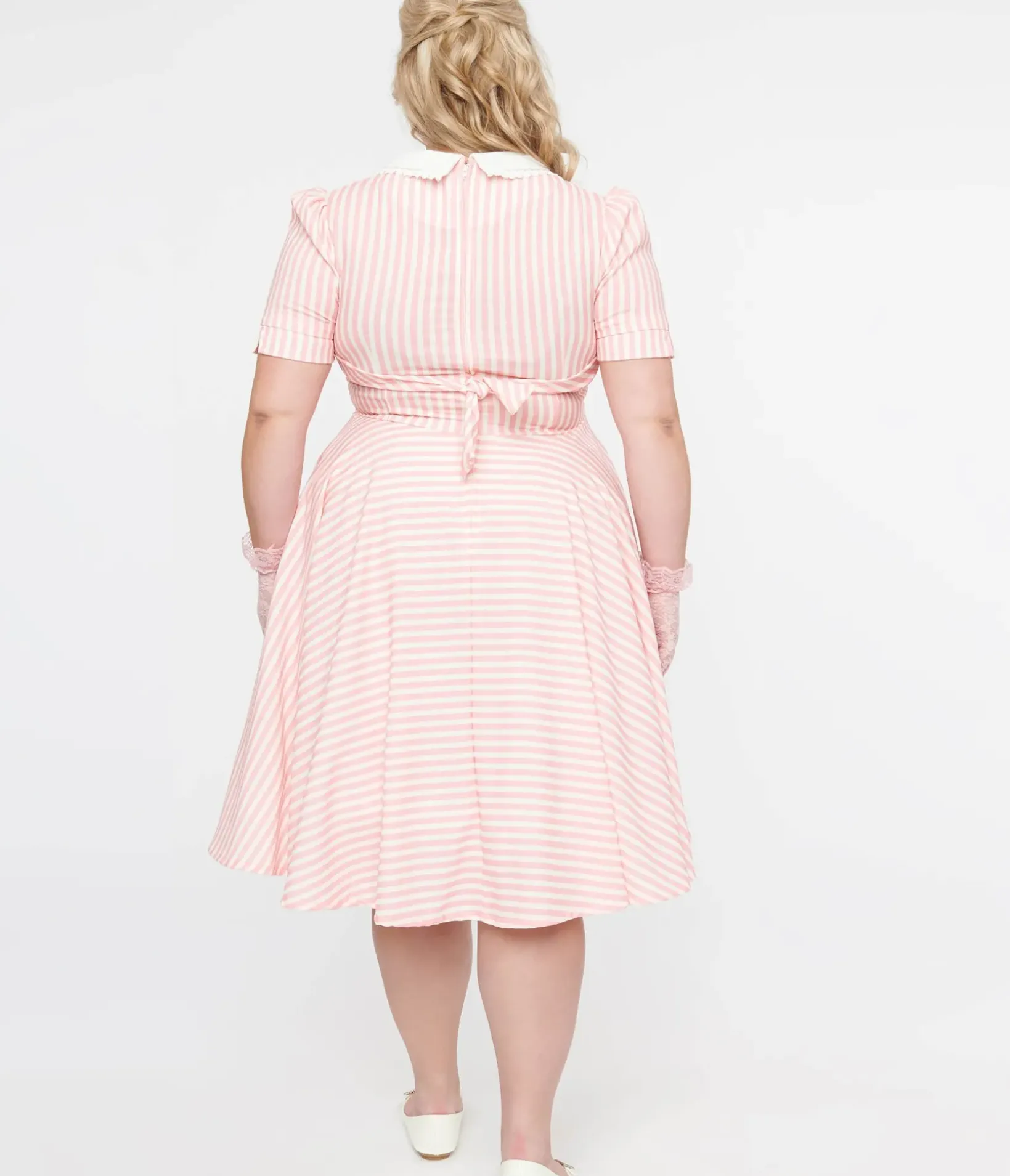 Unique Vintage Swing|Pocket Dresses>Plus Size 1950s Pink & White Striped Brielle Swing Dress