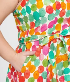 Unique Vintage Swing|Pocket Dresses>Plus Size 1950s Rainbow Watercolor Polka Dot Lori Swing Dress