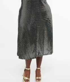 Unique Vintage Midi|Skirts>Plus Size 1970s Silver Boogie Night Midi Skirt