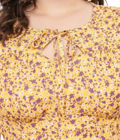 Unique Vintage Swing|Swing>Plus Size 1950s Yellow & Purple Floral Capelet Swing Dress