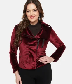 Unique Vintage Jackets|Coats & Jackets>Pretty Attitude Clothing Burgundy Velvet You Could Be Mine Moto Jacket