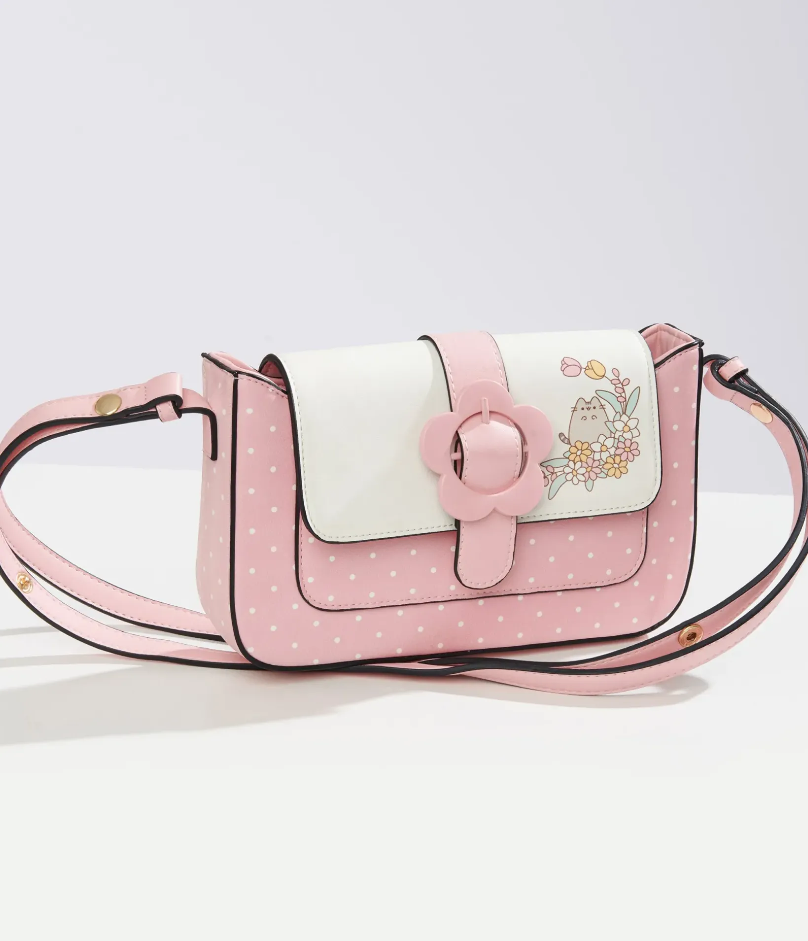 Unique Vintage All Things Pink>Pusheen x Pink & White Polka Dot Pusheen Print Handbag
