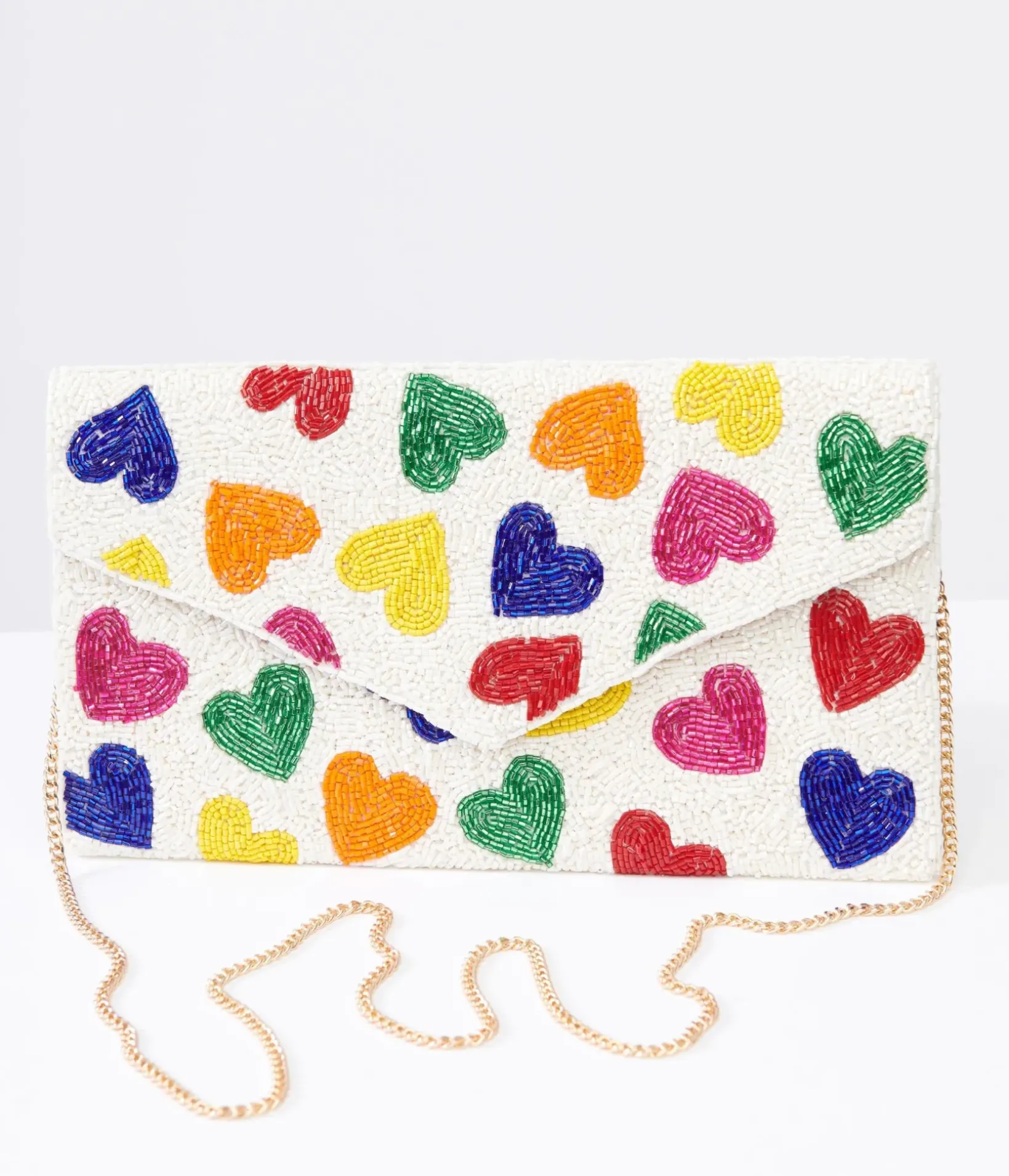 Unique Vintage Pride>Rainbow Beaded Heart Clutch Handbag