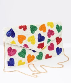 Unique Vintage Pride>Rainbow Beaded Heart Clutch Handbag