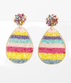 Unique Vintage Earrings>Rainbow Egg Beaded Drop Earrings