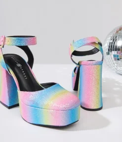 Unique Vintage Special Occasion|Pride>Rainbow Glitter Chunky Platform Heels