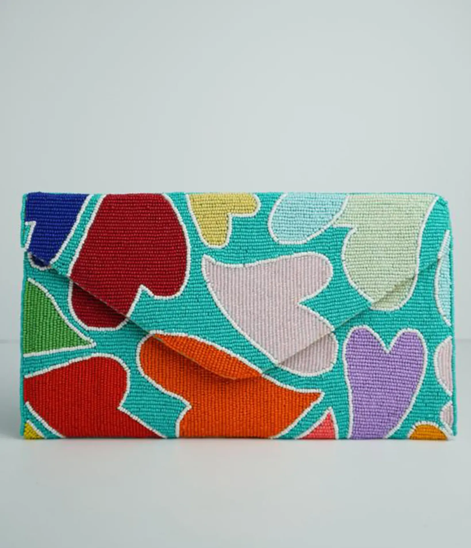 Unique Vintage Novelty Bags>Rainbow Heart Beaded Clutch