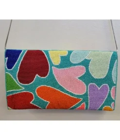 Unique Vintage Novelty Bags>Rainbow Heart Beaded Clutch