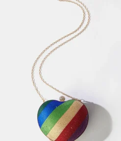 Unique Vintage Pride|Novelty Bags>Rainbow Rhinestone Heart Clutch Bag
