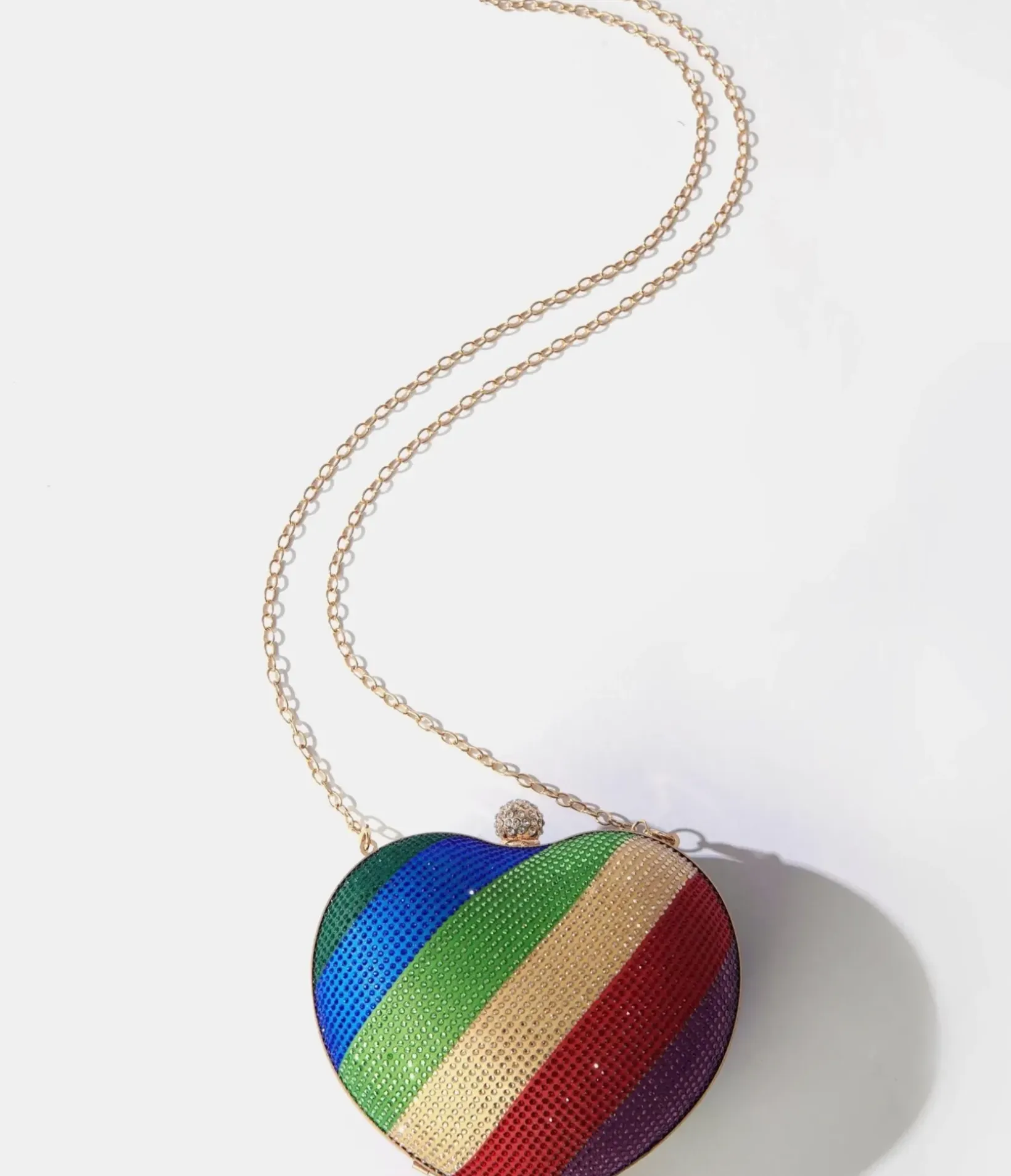 Unique Vintage Pride|Novelty Bags>Rainbow Rhinestone Heart Clutch Bag
