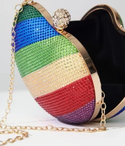 Unique Vintage Pride|Novelty Bags>Rainbow Rhinestone Heart Clutch Bag