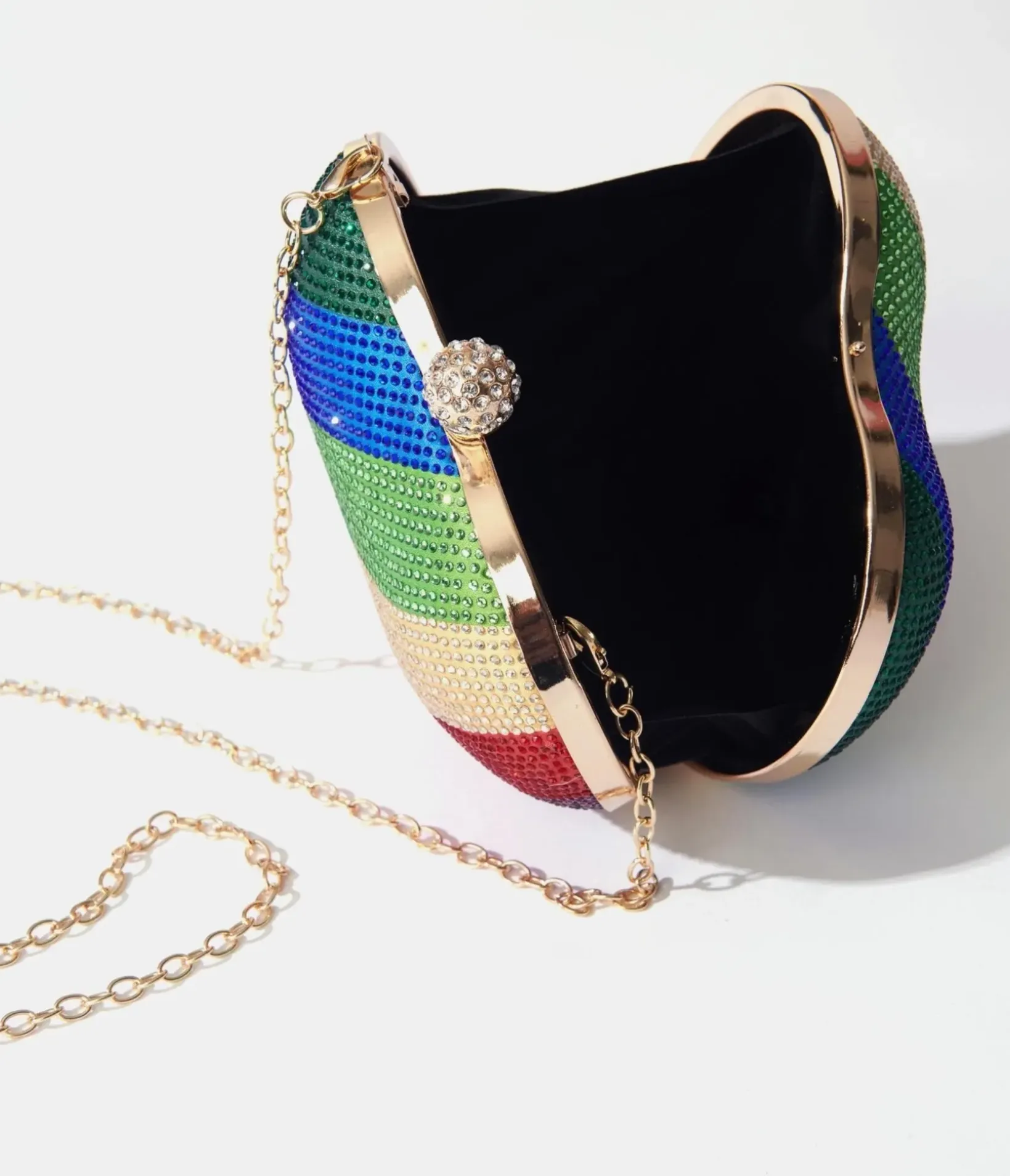 Unique Vintage Pride|Novelty Bags>Rainbow Rhinestone Heart Clutch Bag