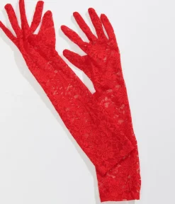 Unique Vintage Special Occasion|All Things Red>Red Lace Elbow Length Gloves