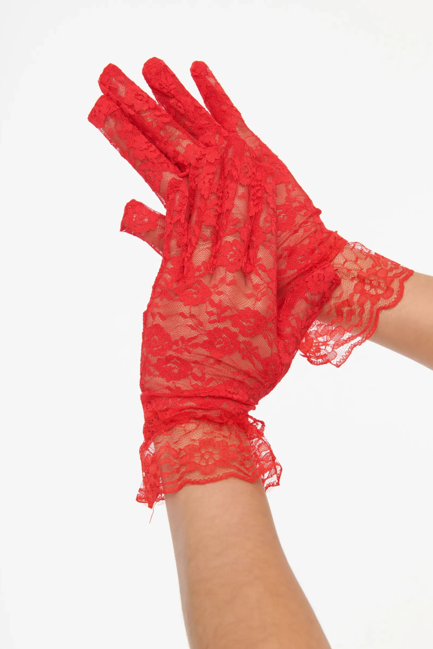 Unique Vintage Special Occasion|All Things Red>Red Lace Ruffle Gloves