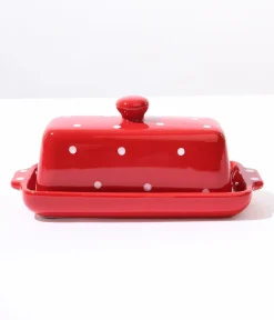 Unique Vintage All Things Red>Red Mushroom Polka Dot Butter Dish