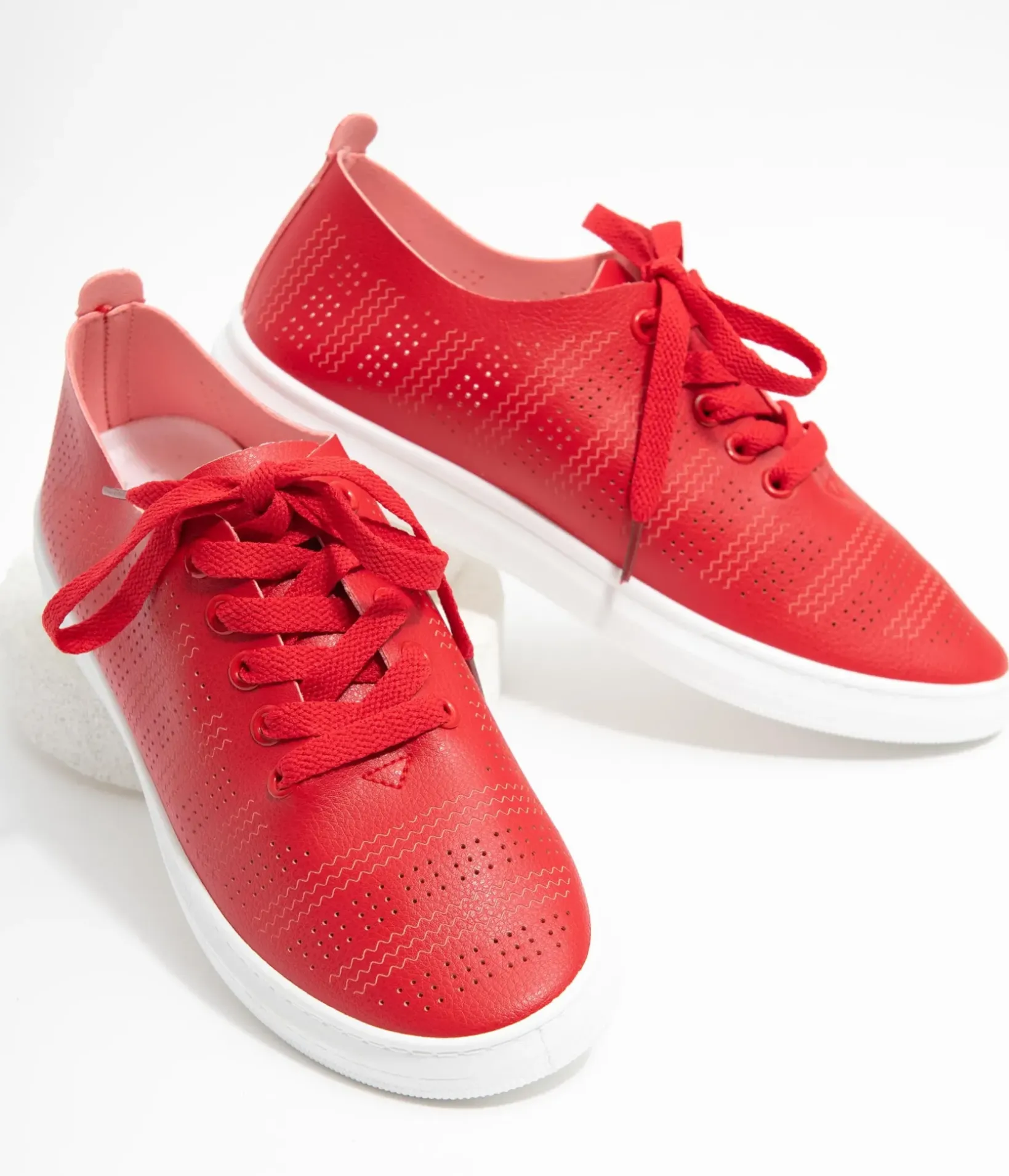Unique Vintage Flats|All Things Red>Red Perforated Sneakers
