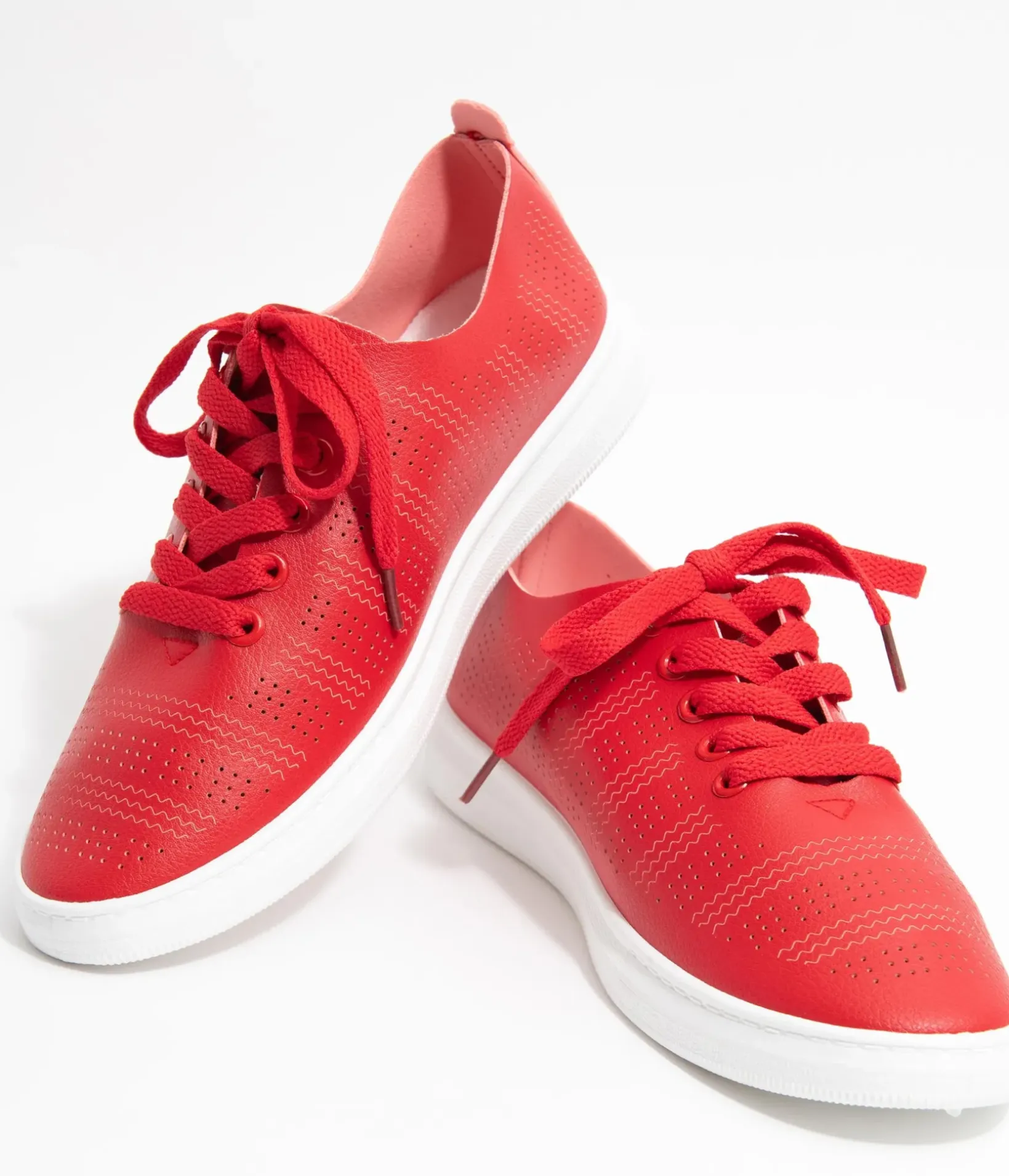 Unique Vintage Flats|All Things Red>Red Perforated Sneakers